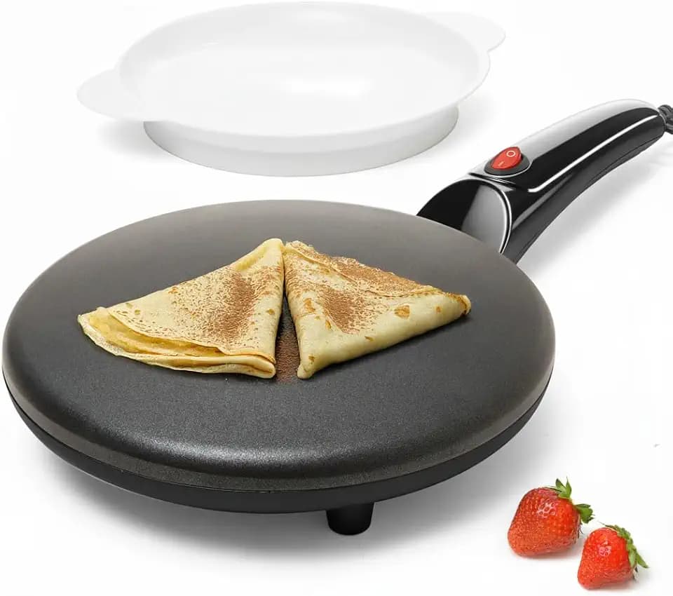 Moss & Stone Black Electric Crepe Maker, 8" Portable Nonstick Crepe Pan