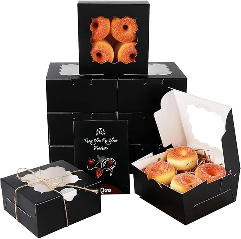 qiqee Black Bakery Box with Window 60packs 6x6x3 Black Cookie Boxes Pastry Box for Wedding Favor Birthday & Party