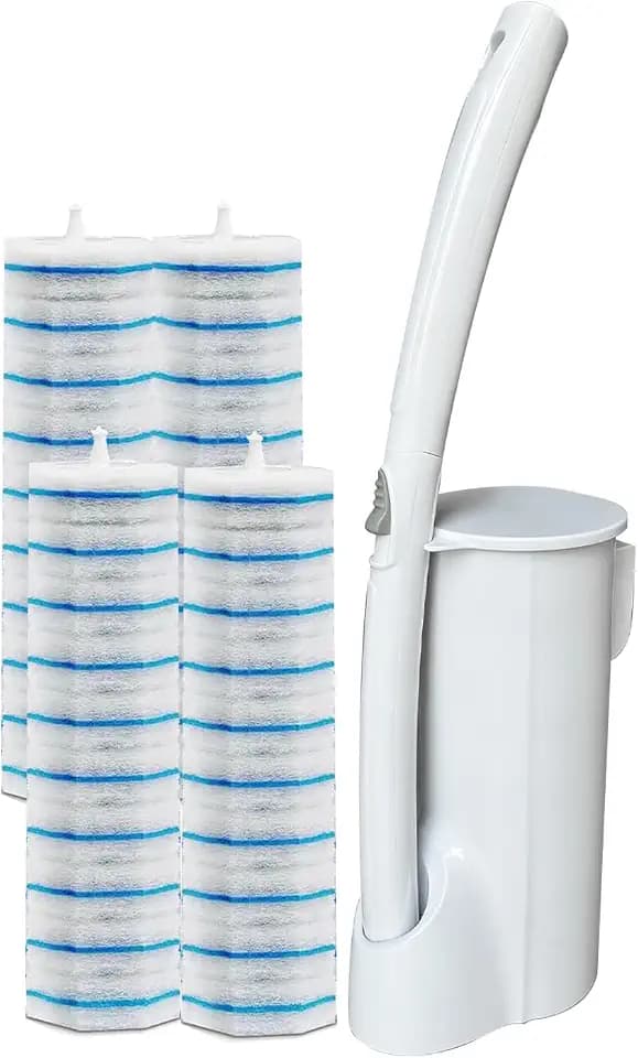 40 Disposable Toilet Brush Replacement Pads, Wall Mounted Toilet Holder Set Toilet Cleaning System Starter Kit, Toilet Stick Pads (White)