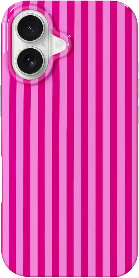 Hython for iPhone 16 Case Cute Striped Aesthetic Design Simple Stripes Cover 6.1", Thin Slim Soft TPU Bumper Shockproof Rubber Protective Phone Cases for Women Girls Girly Boys, Hot Pink