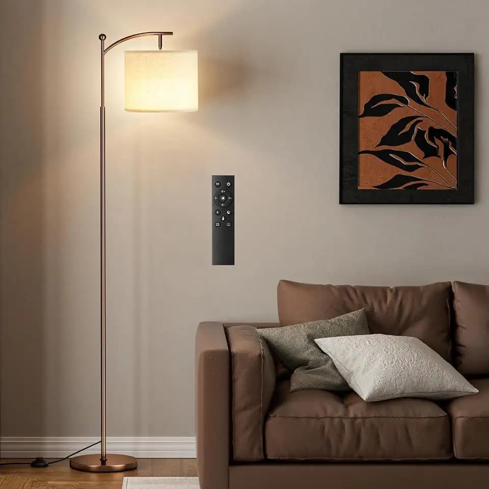 Ambimall 60" Floor Lamp with Remote and Stepless Dimmable Bulb, Brown Pole