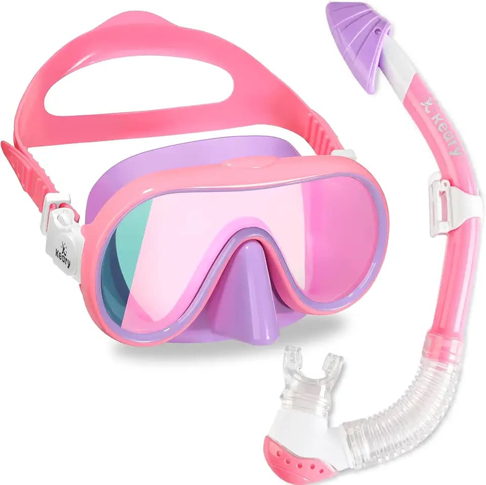 Keary Kids Dry Top Snorkel Set Mirrored Lens 180° Wide View for Kids 5-16