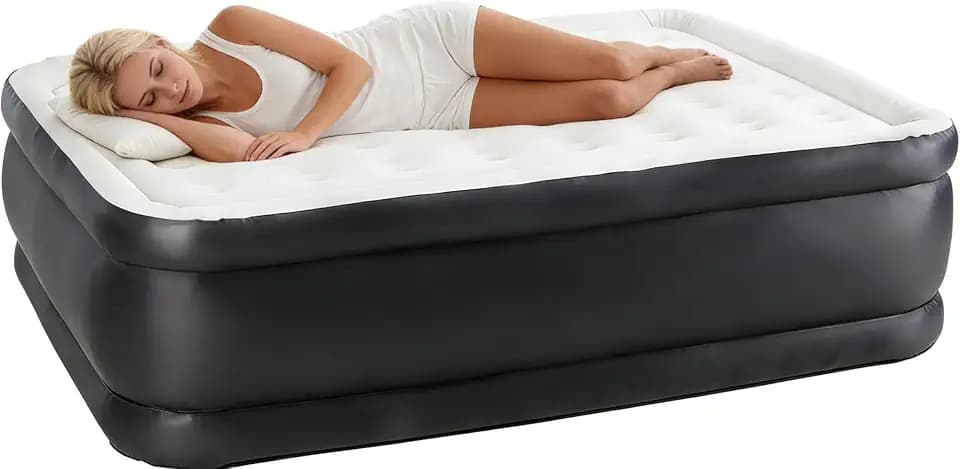 Simple Deluxe Twin Size Air Mattress with Built-in Electric Air Pump - Quick Inflation, 18" Tall Waterproof Foldable Airbed with Carrying Bag for Home Guests, Travel & Outdoor Use