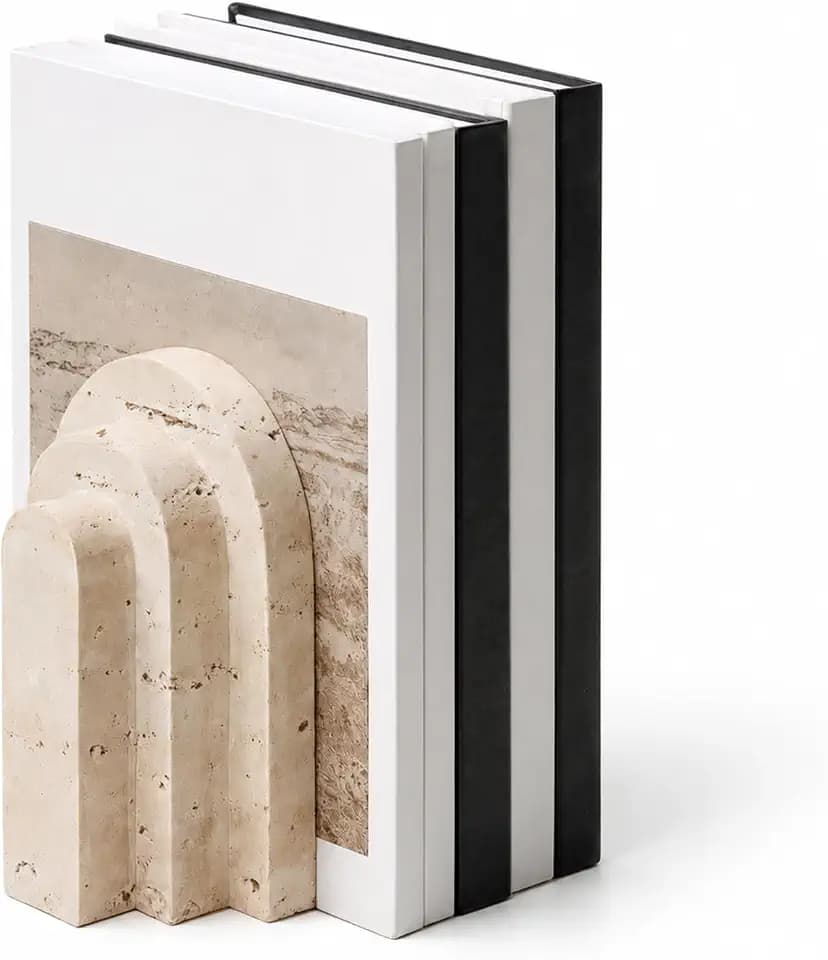 Travertine Bookend, Single Arched Stone Book Stopper