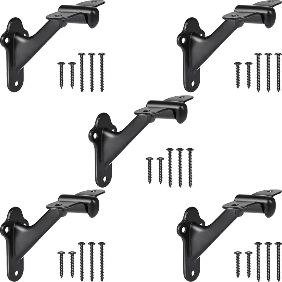 RealPlus Handrail Stair Brackets 5pcs Heavy Duty Hand Rail Bracket with Screws for Stairways Staircase Railing Bracket (Matte Black)