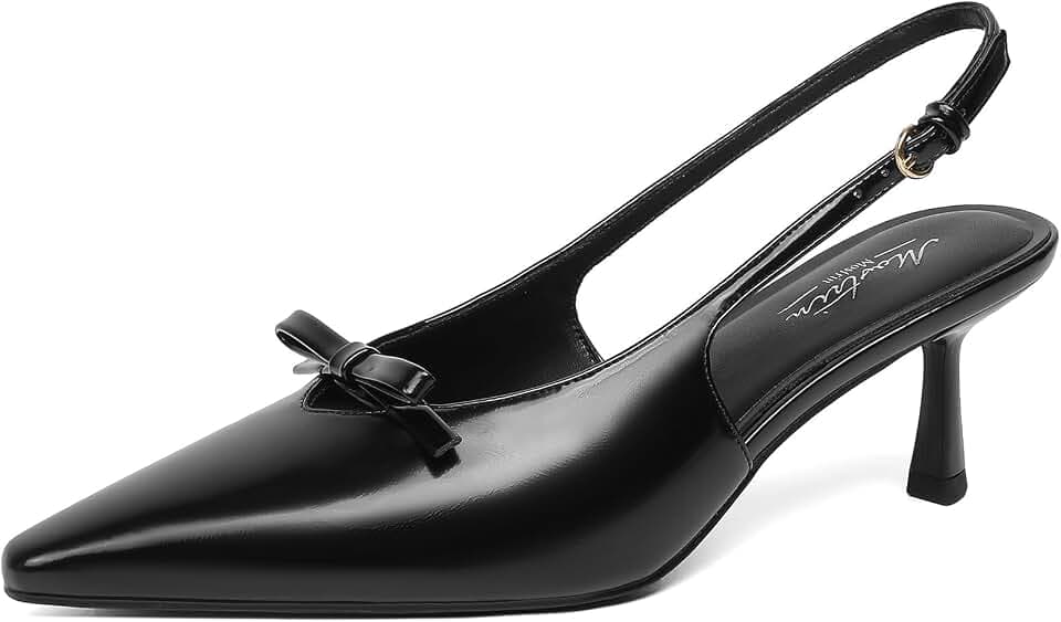 Mostrin Kitten Heels for Women Pointed Toe Pumps Patent Leather Low Heel Slingback Heels with Buckle Dress Shoes for Dating Party Working