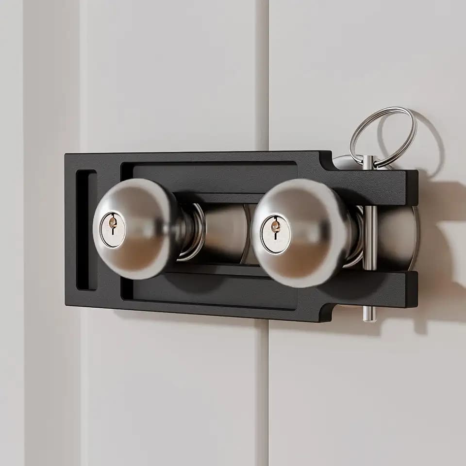 French Door Lock for Double Doors, Adjustable Double Door Lock for Home Security Prevent Kick Ins, 3 Pin Slots for Various Knob Width
