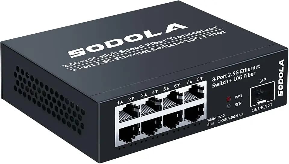 SODOLA 8-Port 2.5 Gbit Switch Unmanaged,8 x 2.5GBASE-T Ports, 1X10G SFP+