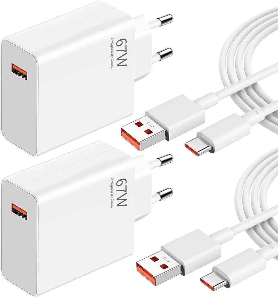 2 Pack 67W USB Ladegerät Netzteil mit Typ C Ladekabel 6A für Xiaomi 17 Ultra/15 14 Ultra/14/14T/13T/13/13 Lite,Redmi Note 15 14 13 12 11 10 Pro,Poco F7 Pro Schnellladegerät USB Power Handy Ladegeräte