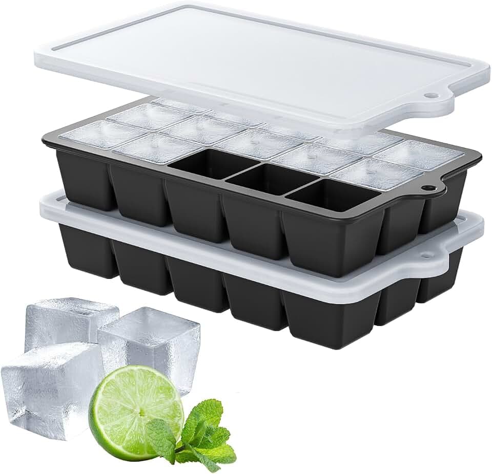 Silicone Ice Cube Tray 2 Pack, HANCELANT Ice Cube Mold, Ice Trays for Freezer with Lid for Whiskey, Cocktail, Drinks and Food, Freezer, BPA Free, Easy Release