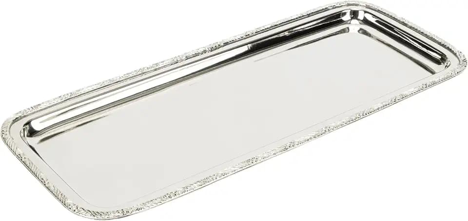 Elegance Stainless Steel Serving Tray 15"x6" – Elegant Rectangular Design with Decorative Rim for Appetizers, Desserts, and Table Décor