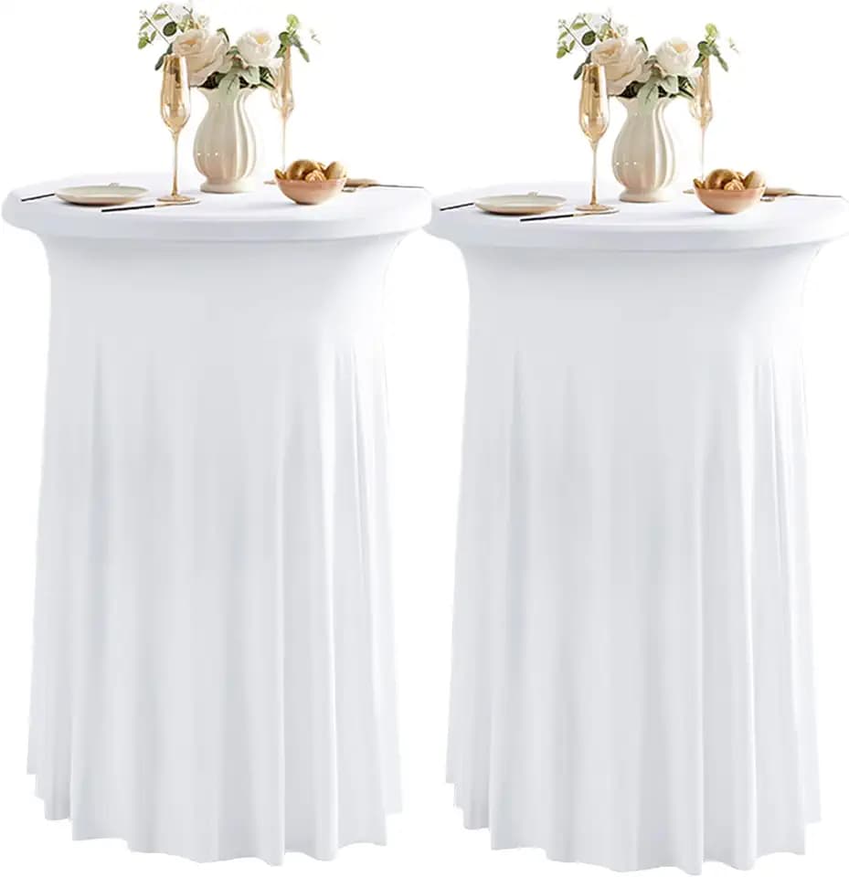 Qubjus 2 Pack Cocktail Tablecloths Stretch Table Skirt - 32x43 inch Bar High Top Stylish and Elegant Cocktail Table Covers for Parties, Weddings, Holidays - White