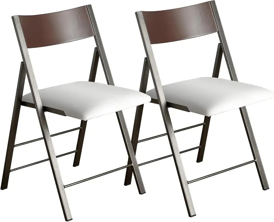 Folding Chairs 2 Pack, 450Lbs Steel Frame Foldable Dining Chairs, White