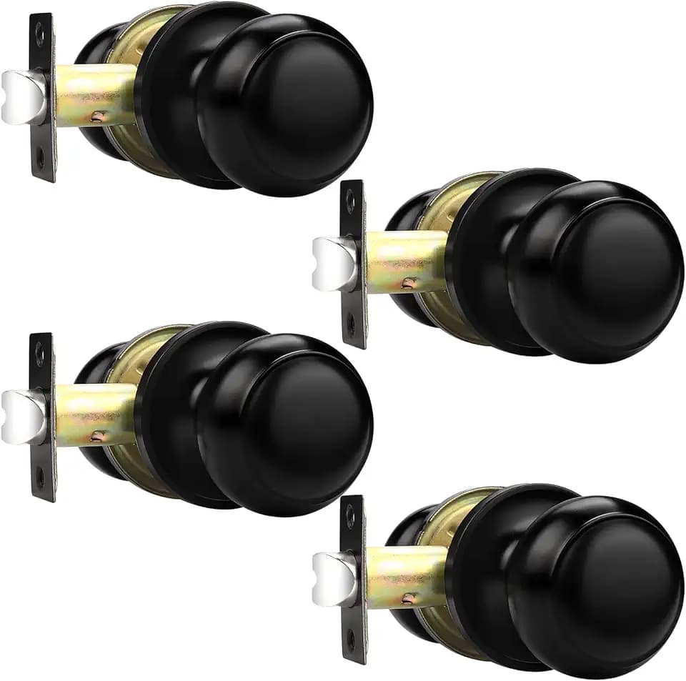 Probrico Hall/Closet Door Knobs in Flat Black Finish,Interior Passage Door Knobs,Round Non-Locking Door Handles, 4 Pack