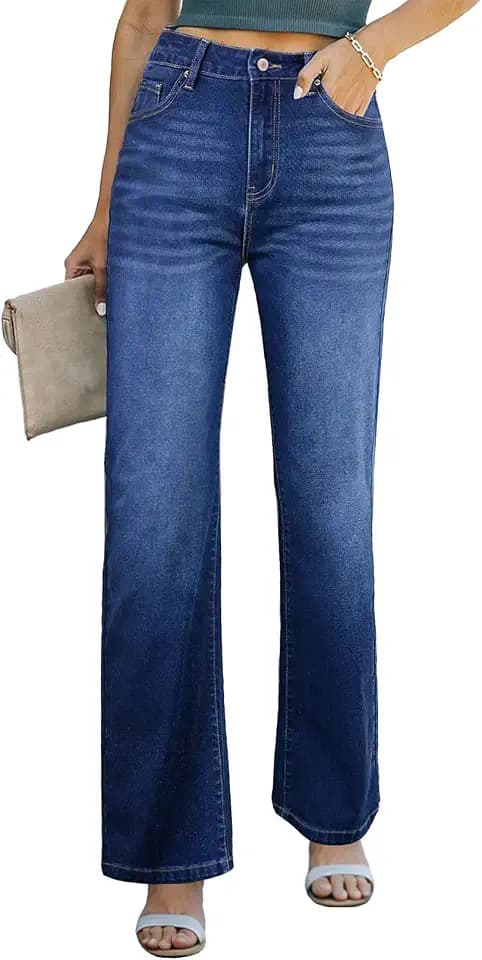 Sidefeel Women's Wide Leg Jeans High Waisted Straight Denim Pants