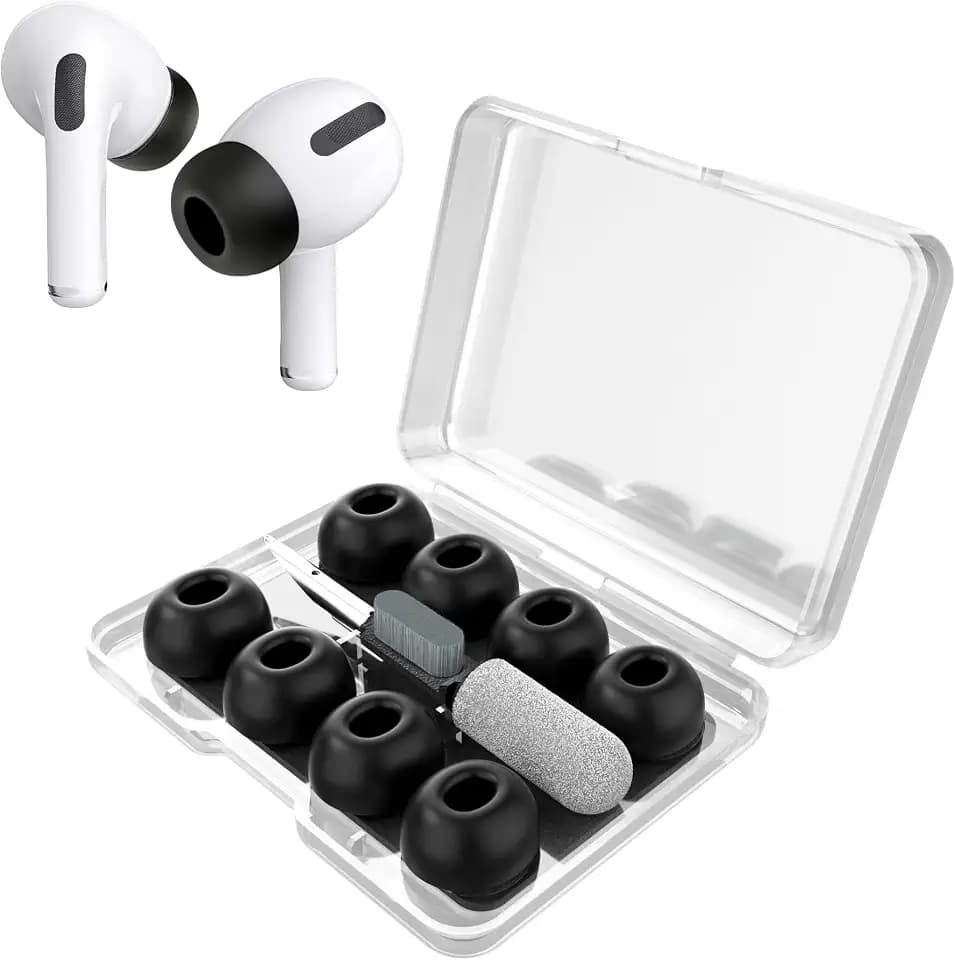 YISH Ersatz-Ohrstöpsel für AirPods Pro/Pro 2:4 Paar Silikontips Ohrstoepsel mit Geräuschreduzierung | inkl Aufbewahrungsbox | Reinigungsstift (XS/S/M/L) (Schwarz)