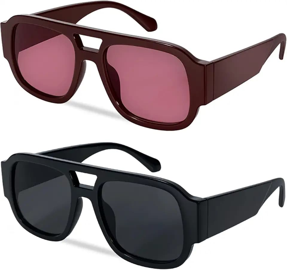 milramtob Oversized Square Aviator Sunglasses for Women Men Retro 70s Glasses Chunky Sun Shades Cute