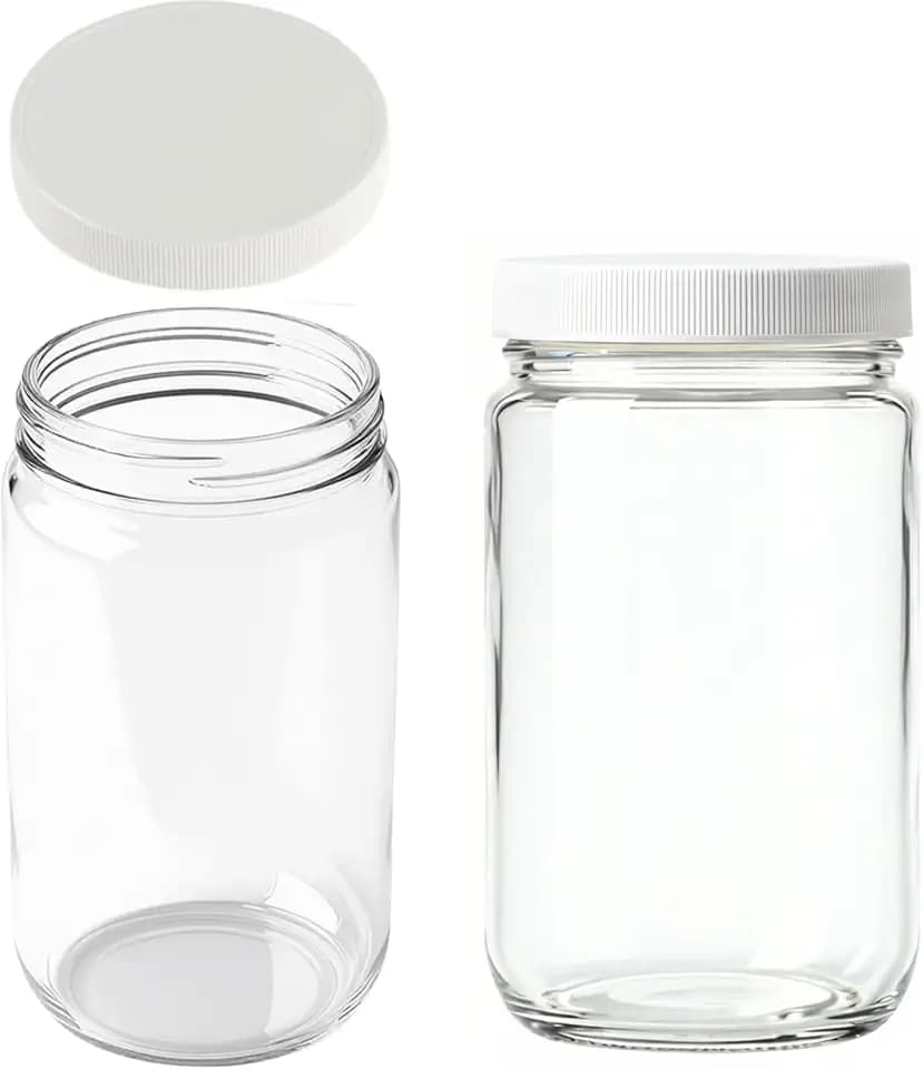 JARMING COLLECTIONS 32oz Extra Wide Mouth Glass Storage Jar with BPA-Free Plastic Lid – Quart Size Airtight Mason Jar for Kitchen, Pantry, and Food Storage (Set of 2)