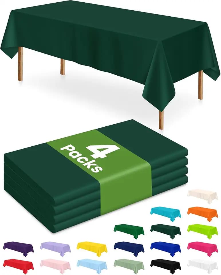 LANLISA 4 Pack Dark Green Plastic Tablecloth Disposable, 54 x 108 Inch