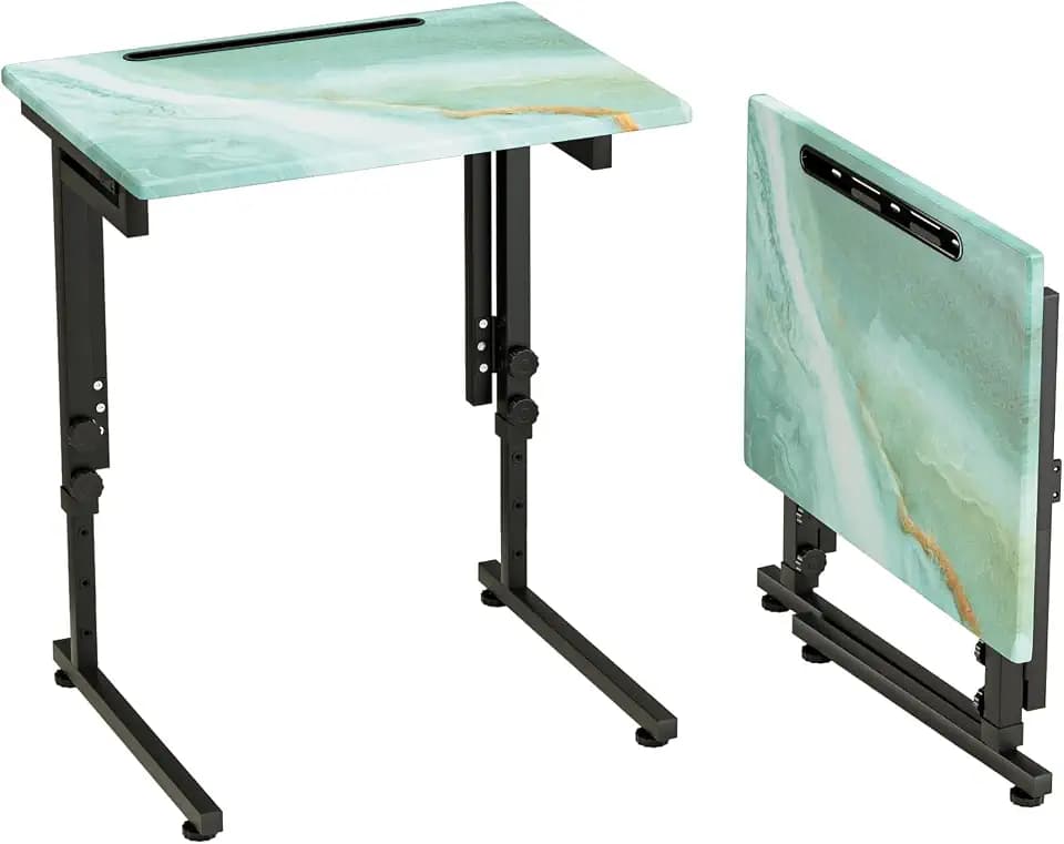 Folding TV Tray Table,Adjustable TV Dinner Table with Sturdy MDF Top,Eating Trays for Living Room with No Assembly Required (Sea Blue)