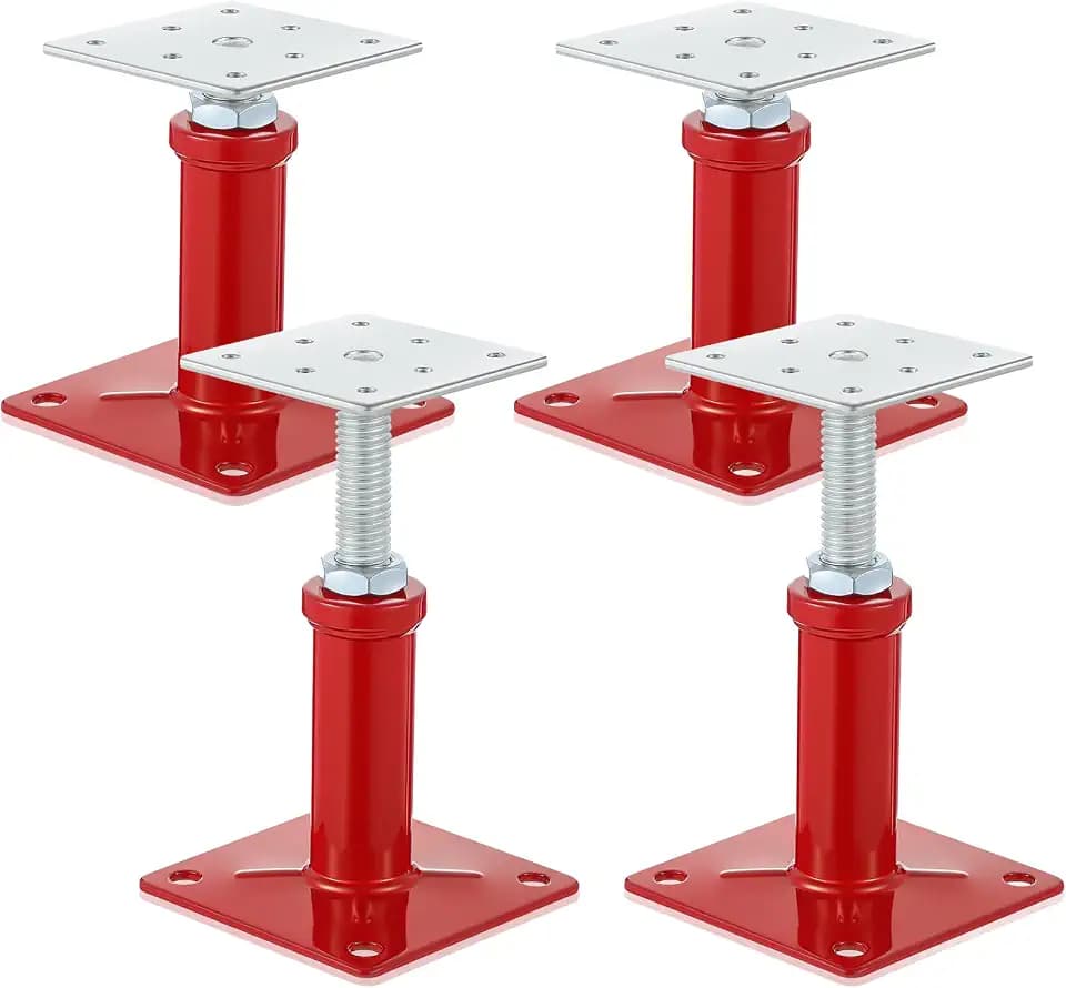 Yaocom 4 Pcs Adjustable Jack Post, 4.3-7 Height Range, Basement Floor House Screw Jacks for Lifting Joist Beam Brace for Cellar Ceiling, Center Point Load Capacity 11023 Lbs, Red