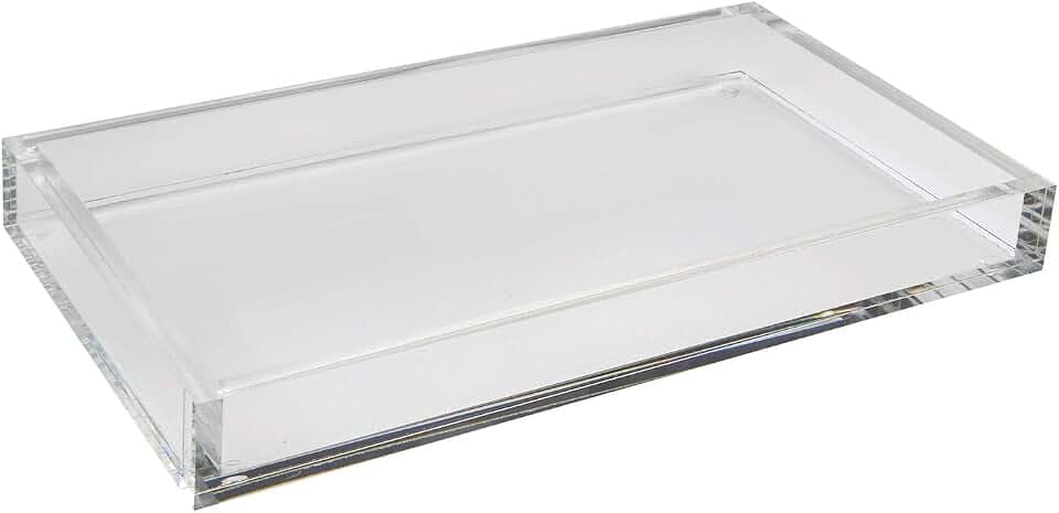 Tizo Design Elegant Lucite Tray, 12" x 8" Acrylic, Multiple Colors Available (Clear)