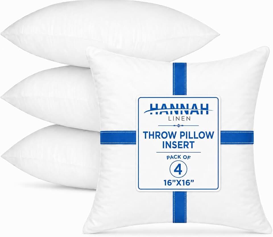 Hannah Linen Throw Pillow Inserts 16x16 4 Pack Square Cushion Pillow Forms