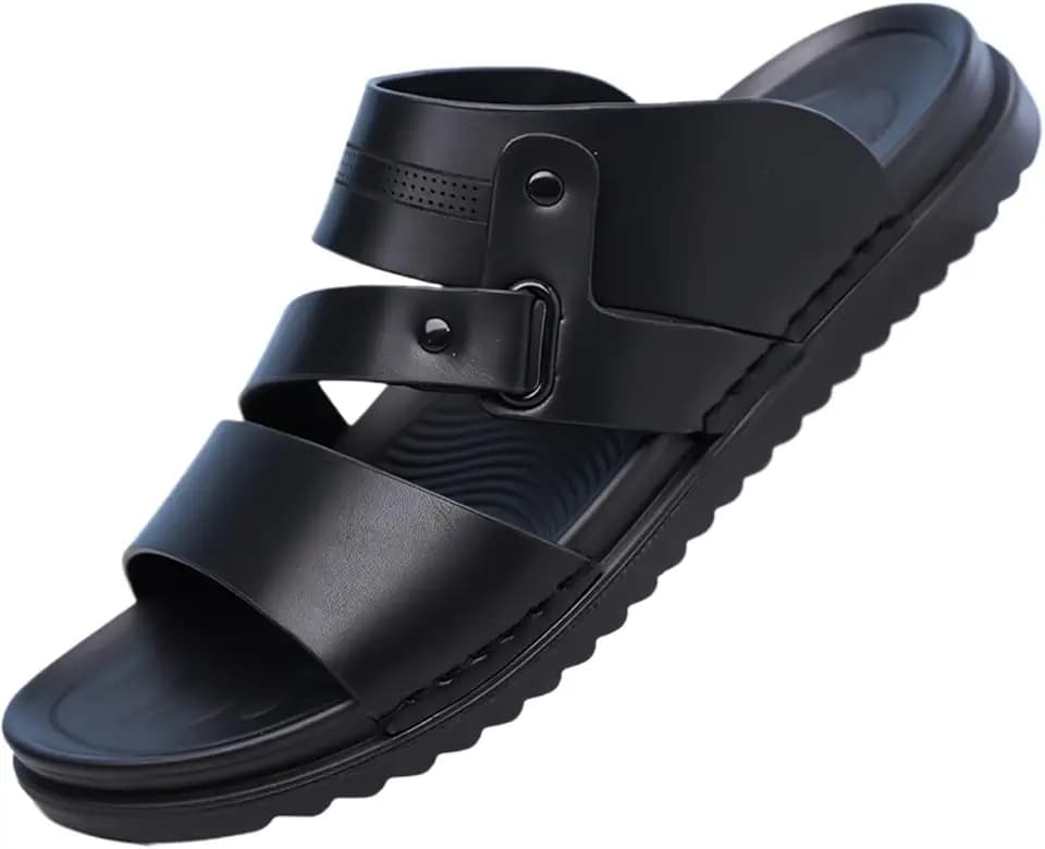 Men's fashionable flat sandals - formal style - outdoor open-toe leather sandals - slip-resistant and comfortable for walking - suitable for beach, fishing and daily summer outings