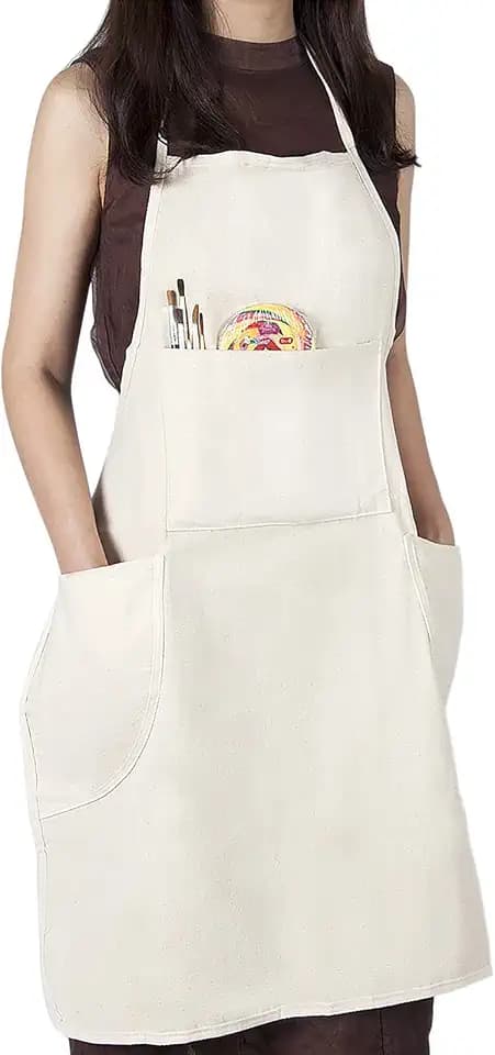 conda 100% Cotton Canvas Professional Bib Apron With 3 Pockets for Women Men Adults,Waterproof,Natural 31inch By 27inch