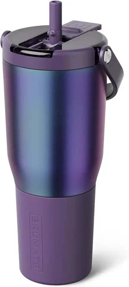 BrüMate Resa Flip 35oz Travel Tumbler with Covered Flip Down Straw | 100% Leakproof Water Bottle | Made of Insulated Stainless Steel | Cup Holder Friendly Silicone Base | 35oz (Dark Aura)