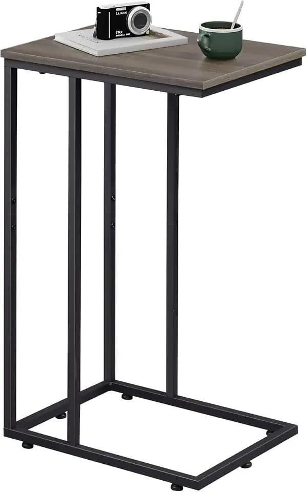 WLIVE Small Side Table, C Shaped End Table for Couch, Sofa and Bed, Tv Tray Table that Slides Under for Living Room, Bedroom, Bedside, Gray and Black