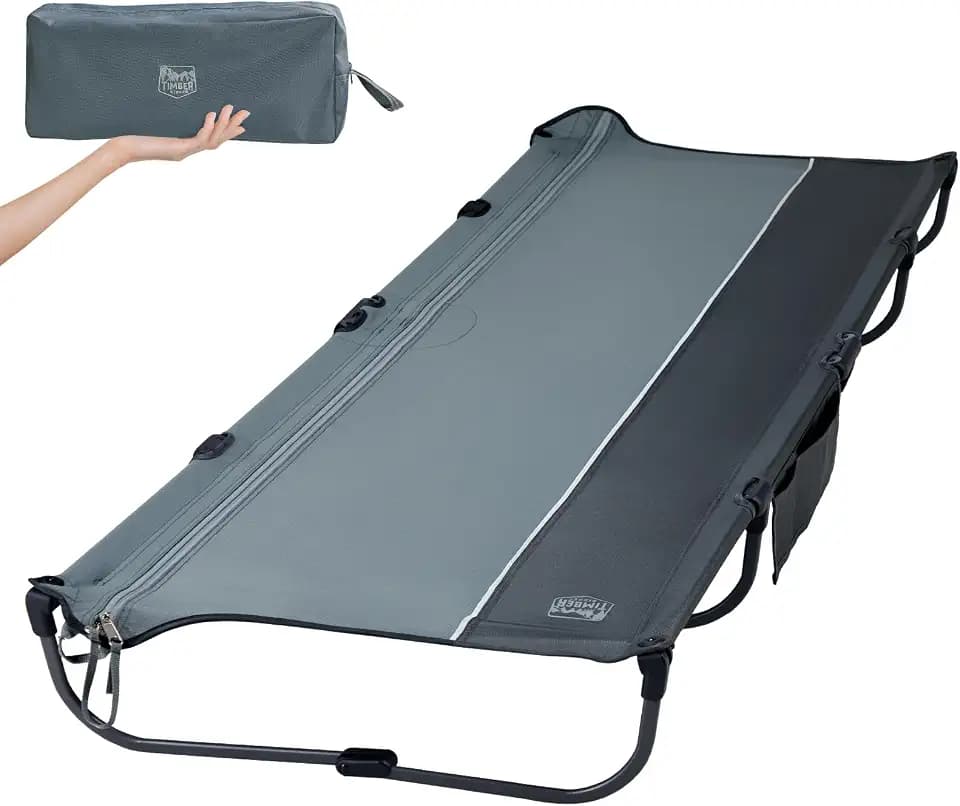 TIMBER RIDGE 20-Second Quick Set-Up Camping Cot, Lightweight Aluminum Folding Cot with Zipper Closure, Portable Carry Bag Included for Camping, Travel and Outdoors, Support up to 225lbs, Grey