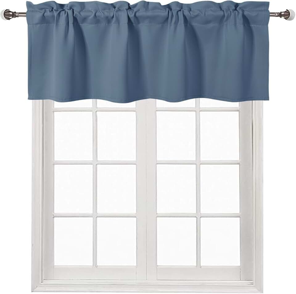 DWCN Dusty Blue Rod Pocket Valance for Windows 42 x 18 Inch, 1 Panel