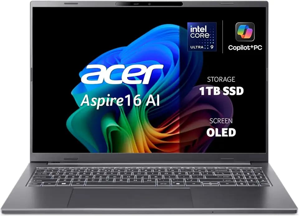 Acer Aspire 16 AI Copilot+ PC A16-52M Laptop, 40,6 cm (16 Zoll), WUXGA OLED (Intel Core Ultra 9 288V, 32 GB RAM, 1024 GB SSD, Intel ARC Graphics, Windows 11 Home), Grau, spanische QWERTY-Tastatur
