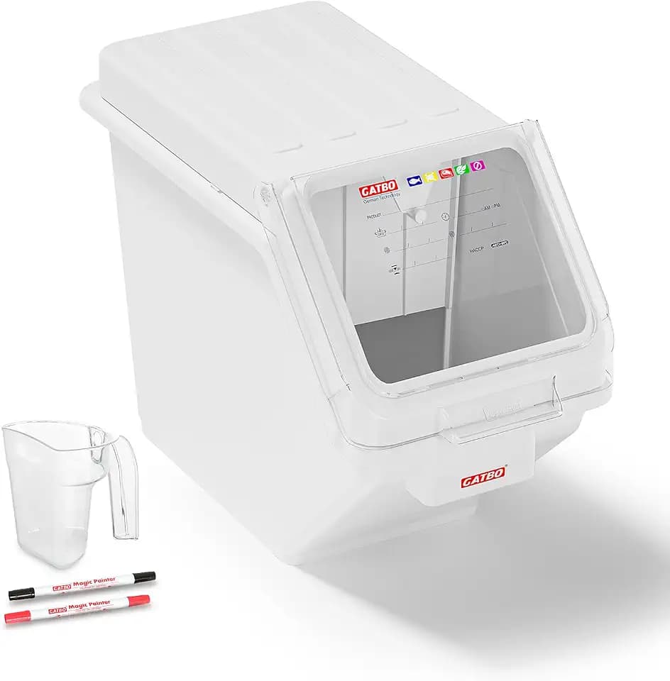 6 Gallon / 97 Cup Commercial Shelf Ingredient Bin with Scoop, Stackable Food Storage Container with Clear Flip Lid, Built-in FIFO Label and One-Hand Access for Flour Sugar Rice
