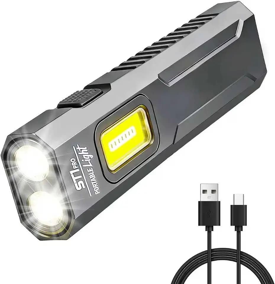 1500LM Ultra Bright Rechargeable Portable Flashlight, Magnetic with Clip EDC Flash Light, 9 Light Modes with UV/RGB Light, Small Thin Handheld Flashlight for Home Emergencies Camping, Aluminum, Grey