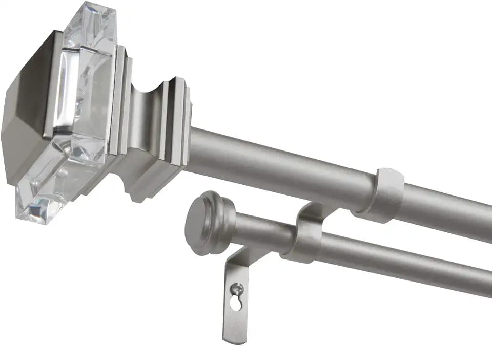 Exclusive Home Prism Double Curtain Rod and Finial Set, Matte Silver, 66"-120"