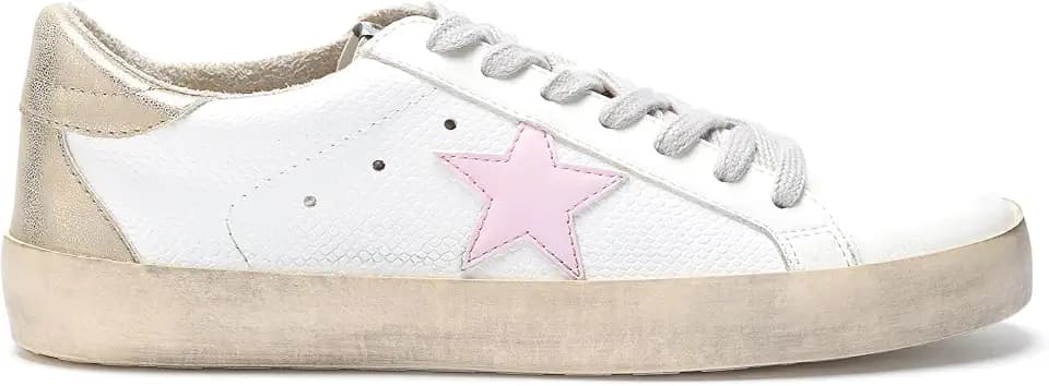 Mi.iM Sofia Rubber Sole Lace-up Low Top Star Sneakers (White, US Footwear Size System, Adult, Women, Numeric, Medium, 8.5)