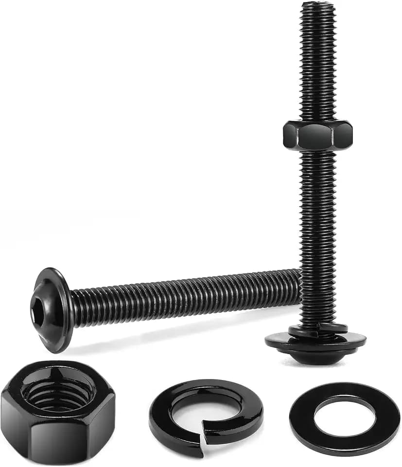 M6 x 50mm Flanged Button Head Socket Cap Screws Bolts, Nuts, Flat & Lock Washers, 20Pcs 18-8 (304) Stainless Steel, Fully Threaded, Black Oxide by SG TZH (with Hex Spanner)