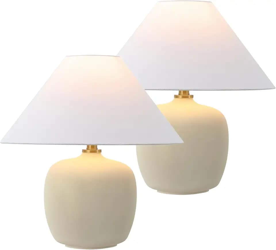 JONATHAN Y Delphi 18.25" Minimalist Table Lamp, Matte Cream, Set of 2