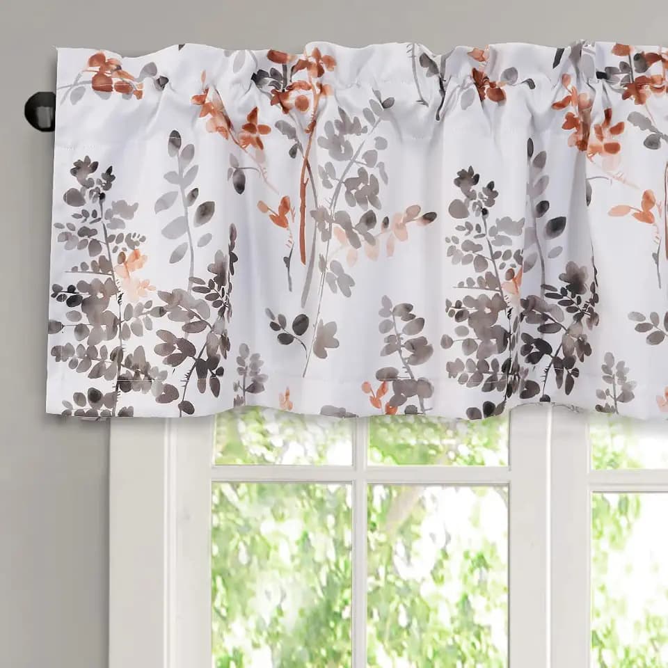 H.VERSAILTEX Valance for Kitchen Windows/Bathroom/Living Room/Bedroom Blackout Window Valance Thermal Insulated Rod Pocket Valance Curtains, 52" W x 18" L, 2 Panels, Floral Pattern in Grey and Coral
