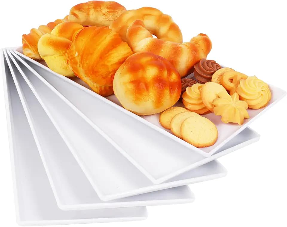 Moretoes 5pcs Melamine White Serving Trays 14.5x6in Rectangular for Party