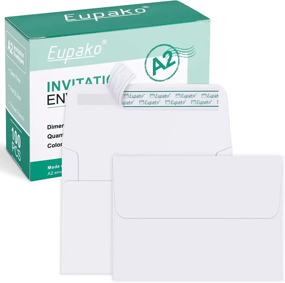 Eupako A2 White Paper Envelopes 100 Pack 4.375x5.75" Invitation Envelopes Self Seal for RSVP, Wedding, Thank you Notes, Greeting Cards, Photos, Announcements