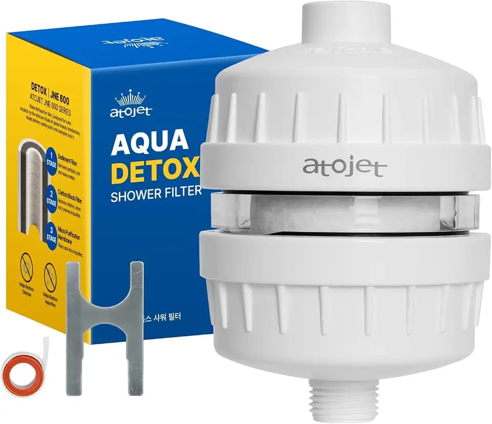 Aqua Detox Shower Filter By Korean Technology - Relieves Dryness and Irritation While improving Skin and Hair Health - White (JNE600W-SNG-DTX)