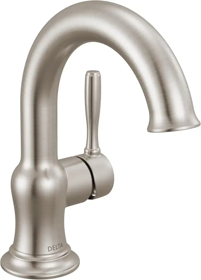Delta Roe Brushed Nickel Bathroom Faucet 1 Hole, Single Hole Bathroom Sink Faucet for Vanity, Push-Pop Drain Assembly, Stainless 15985LF-SS