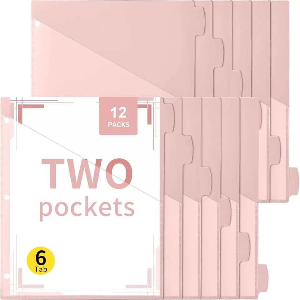 Epakh 12 Pcs Binder Dividers for 3 Rings Binders 2 Pockets Tabs, Pink