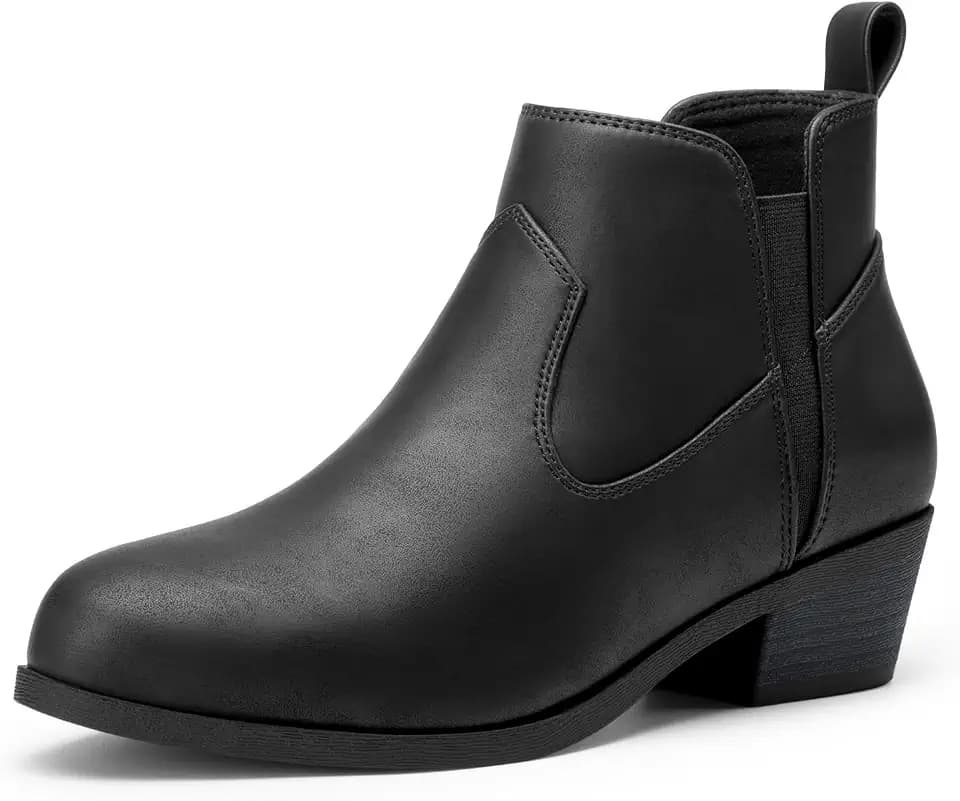 Athlefit Women's Chunky Low Heel Slip On Short Ankle Boots