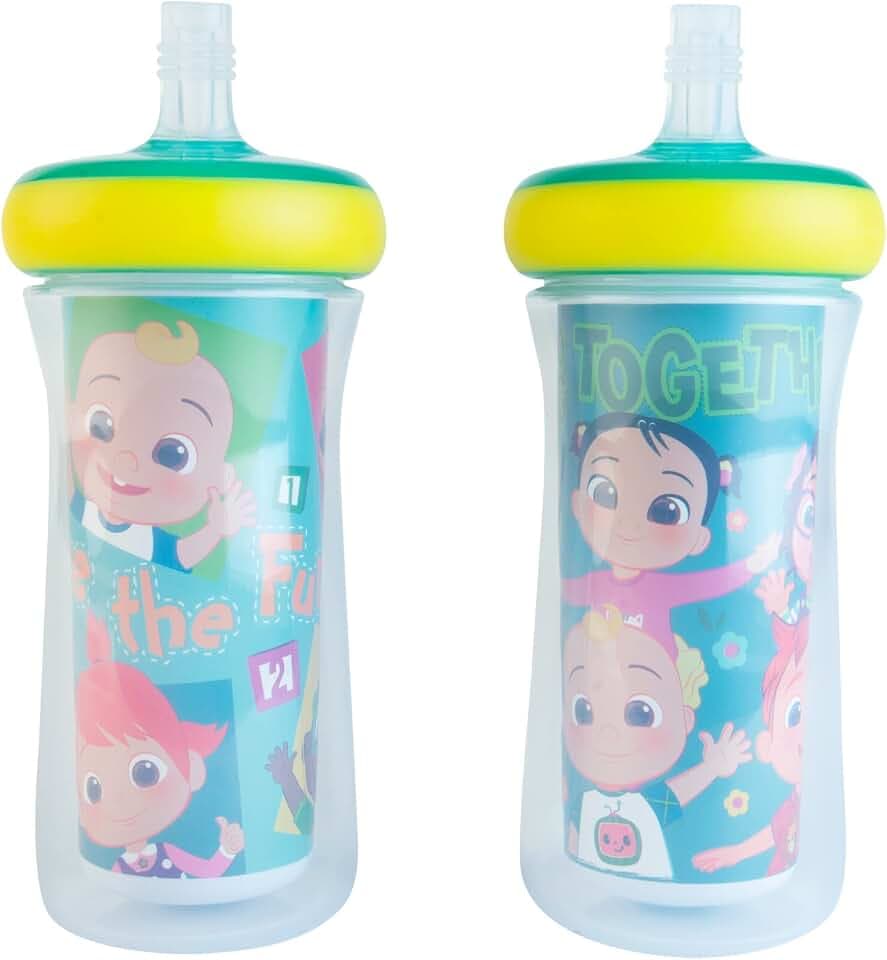 The First Years Cocomelon Insulated Straw Cups - Silicone Straw Cups for Toddlers - Kids Water Bottles Ages 18 Months and Up - 2 Count