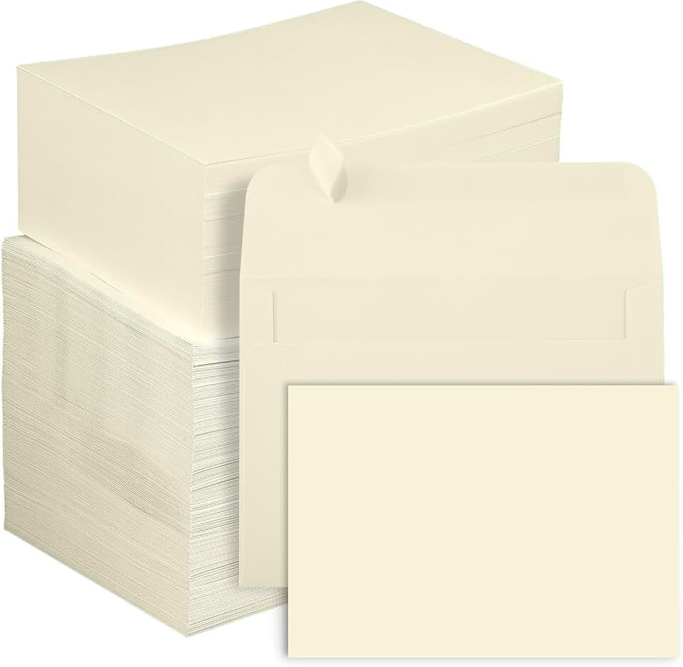200 Set 5 x 7 Cream Flat Blank Note Cards and Envelopes with A7 Cardstock Envelopes Self Seal Printable White Cardstock with Envelope Wedding Blank Invitations Kit for All Occasion (NOT FOLDED)