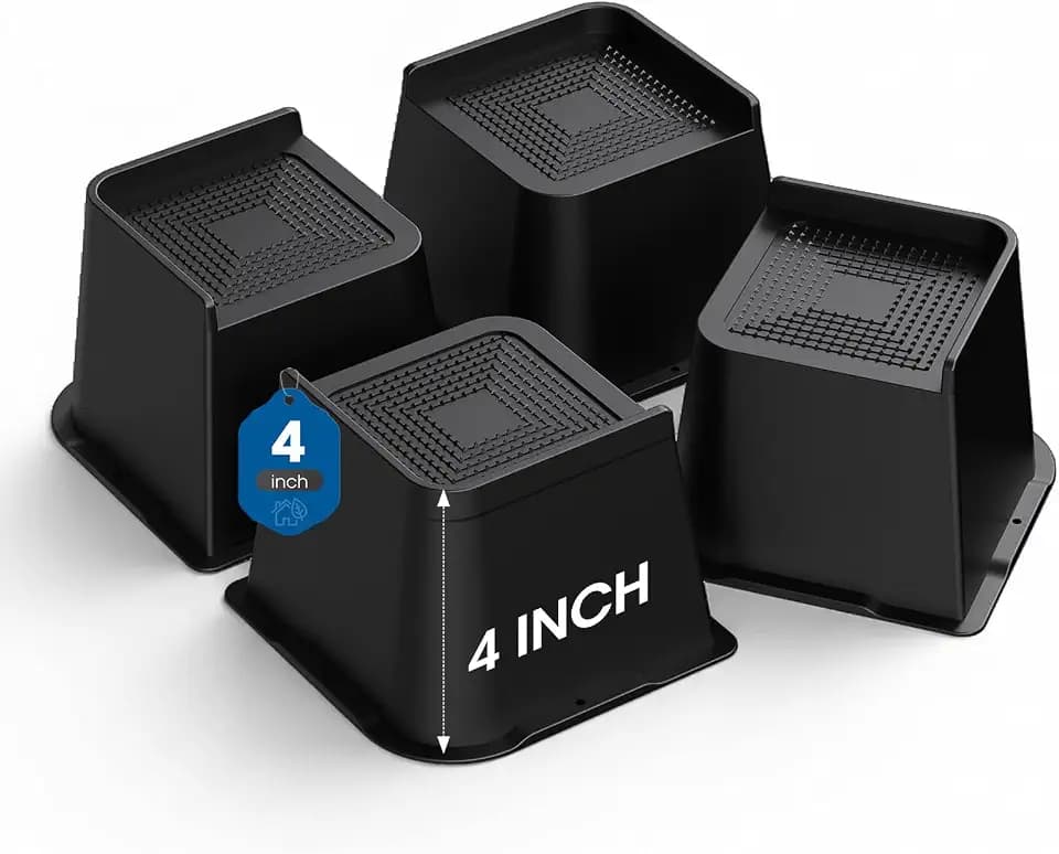 Bed Risers 2 inch, 3 inch, 4 inch, 6 inch or 8 inch Heavy Duty Furniture Risers, Up to 6000 Lbs L Shaped Design Bed Lifts Blocks for Couch Desk Sofa Table (Black, 4 Inch 4 Pack)
